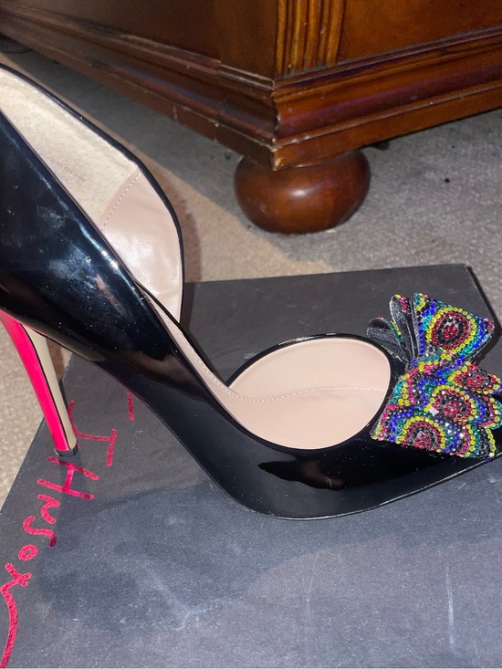 Betsey Johnson Shoes - Betsy Johnson Black Stiletto Prince P Sequin Bow Size 10